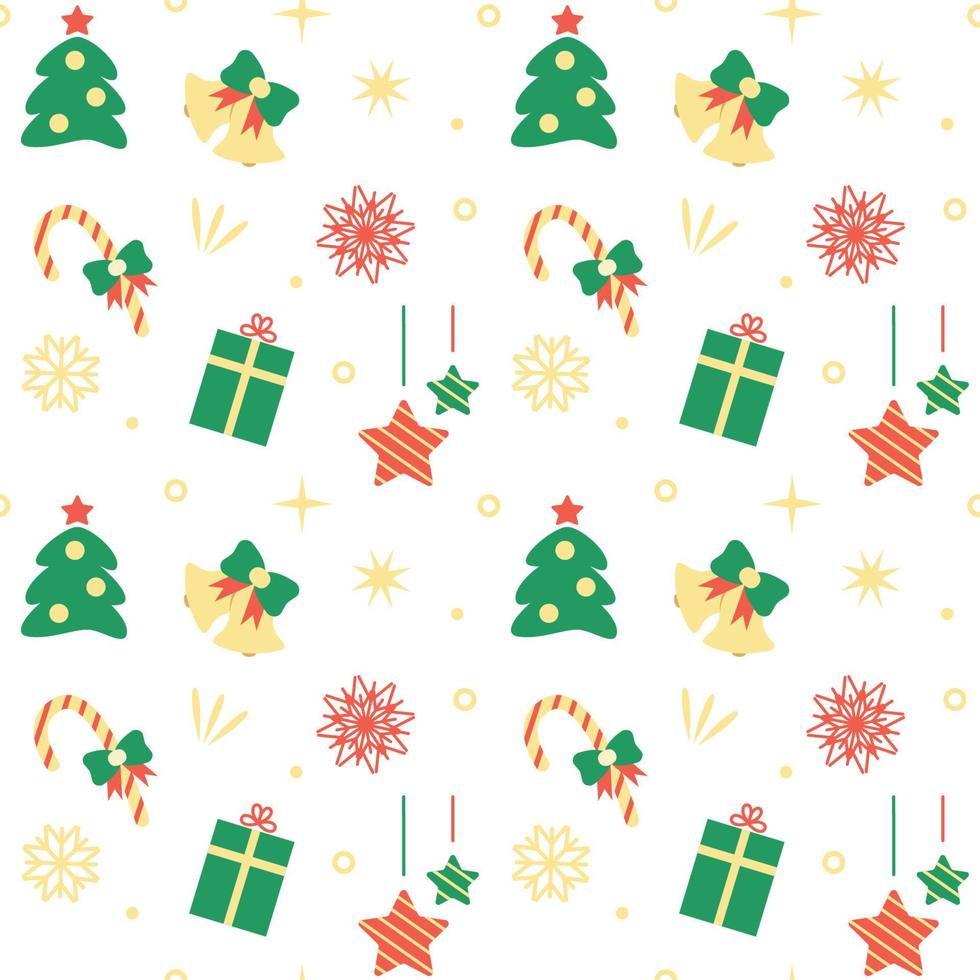 Christmas seamless pattern on white background. Vector illustration of New Year ornament. Packaging paper and textile design.