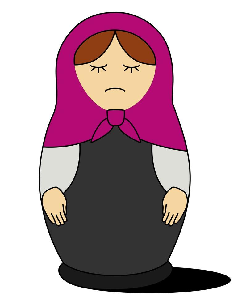 Sad matryoshka. Vector isolated illustation of nested doll.