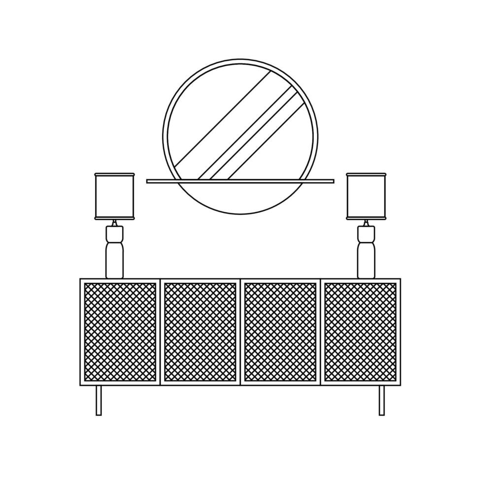 Round Mirror and Minimalist Shelf Outline Icon Illustration on White Background vector