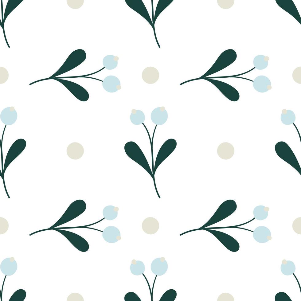 Christmas floral seamless pattern. Winter nature background with mistletoe sprigs. vector