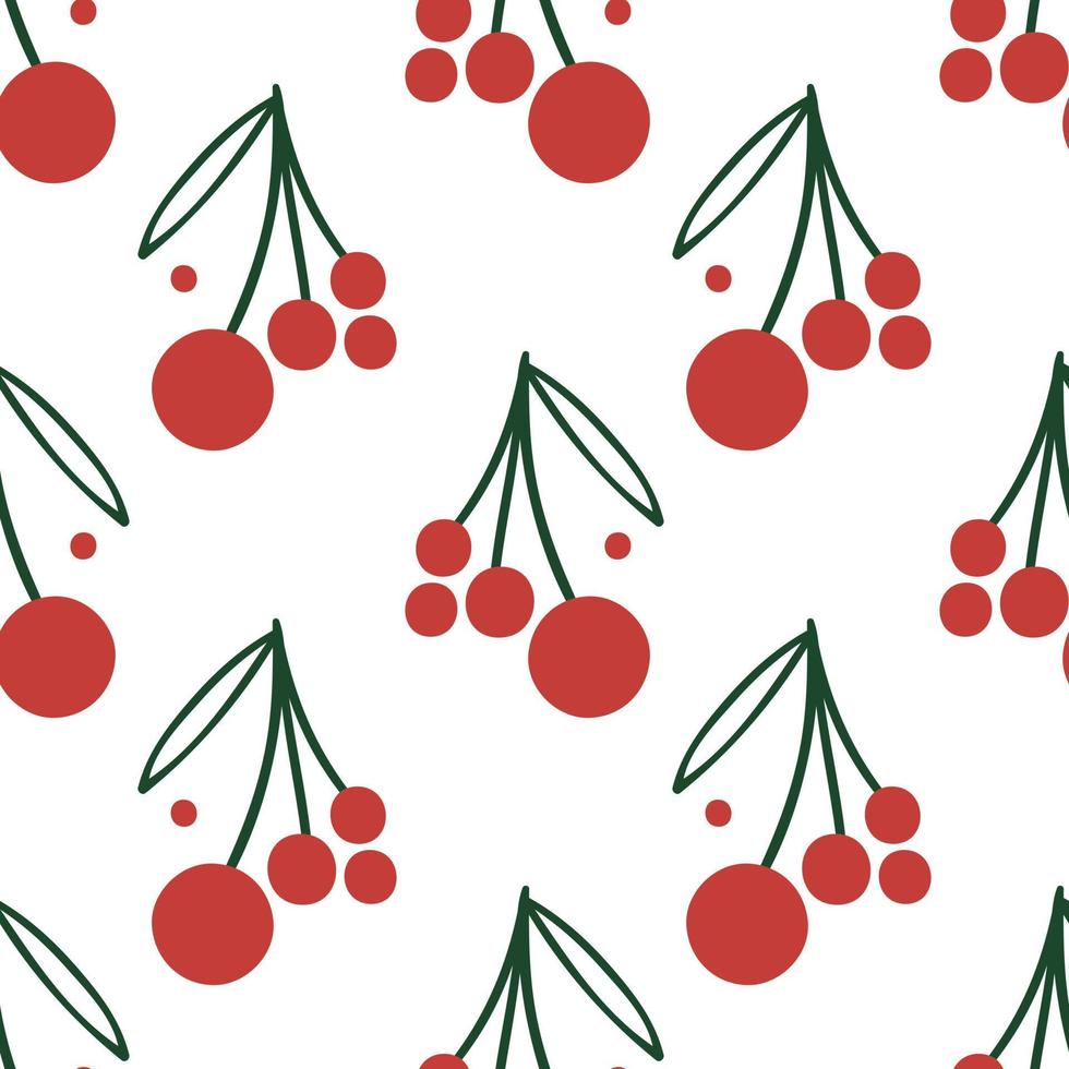 Red forest hawthorn berry. Floral seamless pattern. vector
