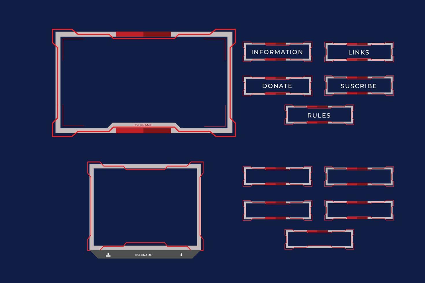 Set of twitch panels with abstract  shapes template vector