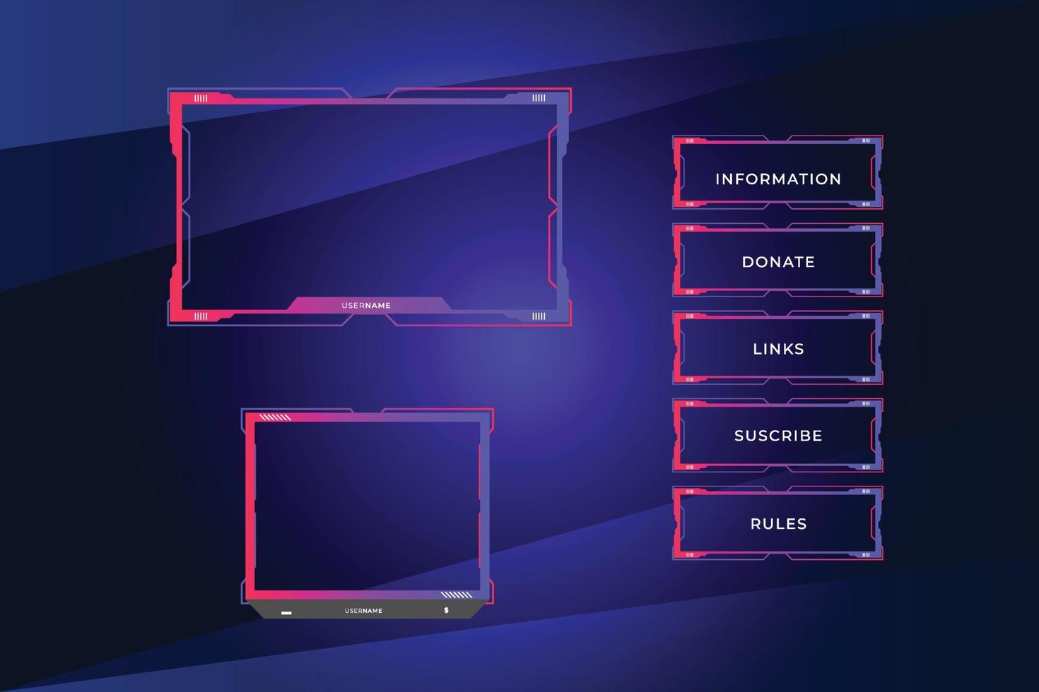 Set of twitch panels with abstract  shapes template vector