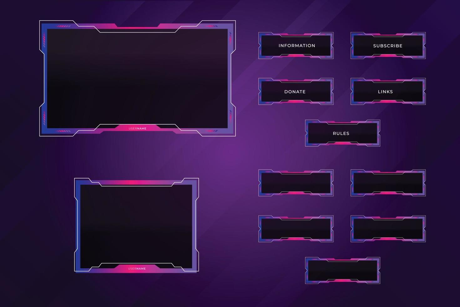 Set of modern twitch gaming panels for ui design template vector