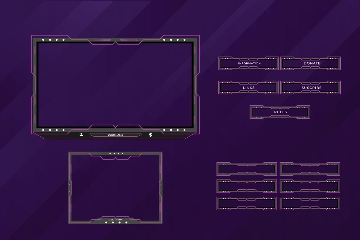 Set of twitch panels with abstract  shapes template vector