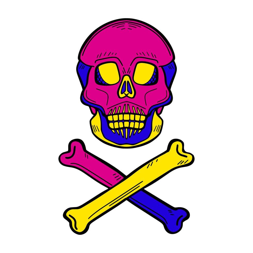 Colorful skull for the day of the dead with bones, vector illustration