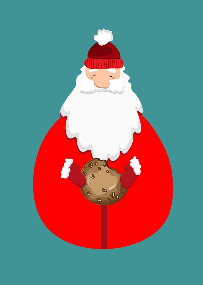 santa claus holding cookie on blue background vector