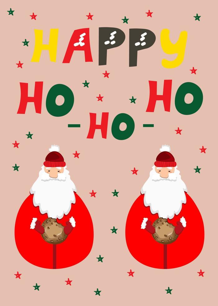 Santa holding cookie  vector illustration holidays postcard