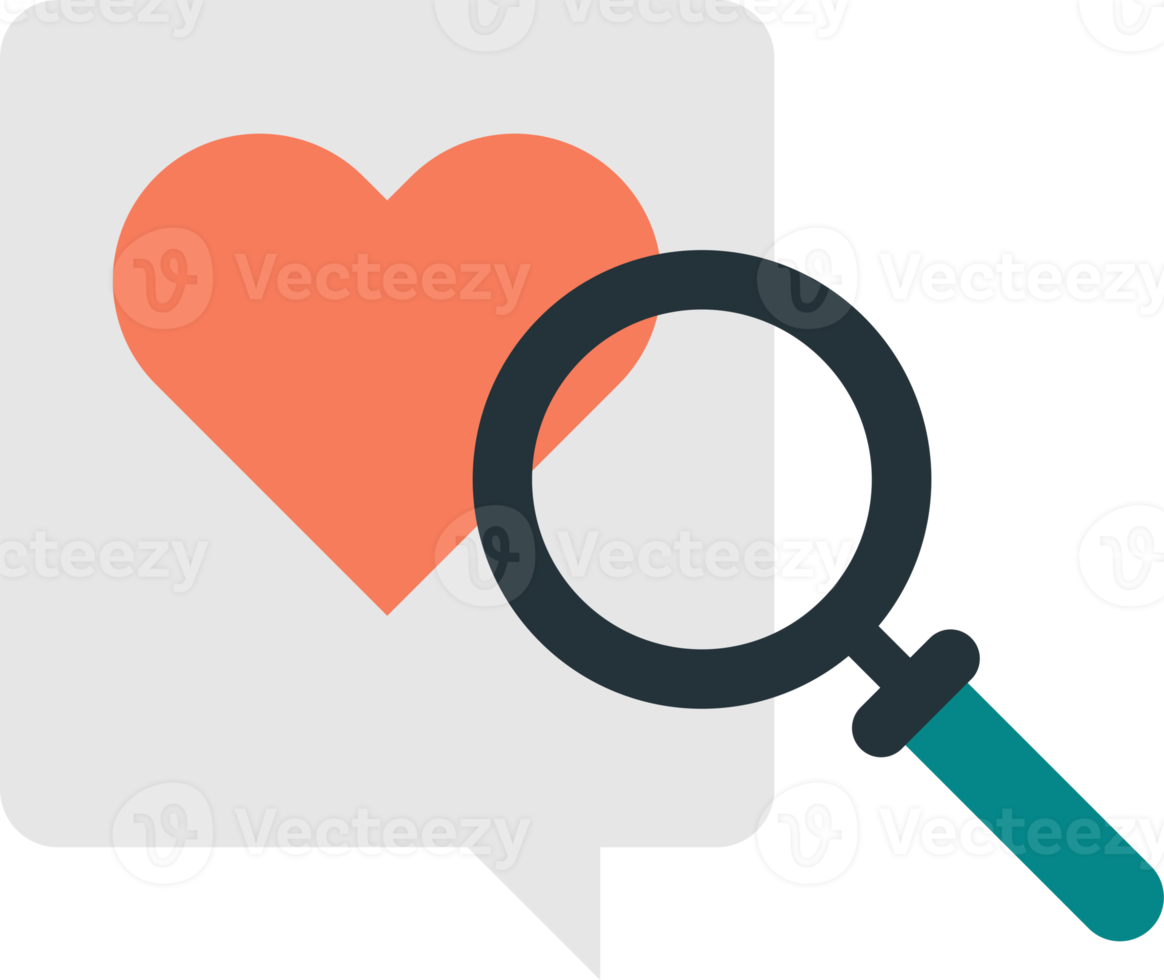 heart and magnifying glass illustration in minimal style png