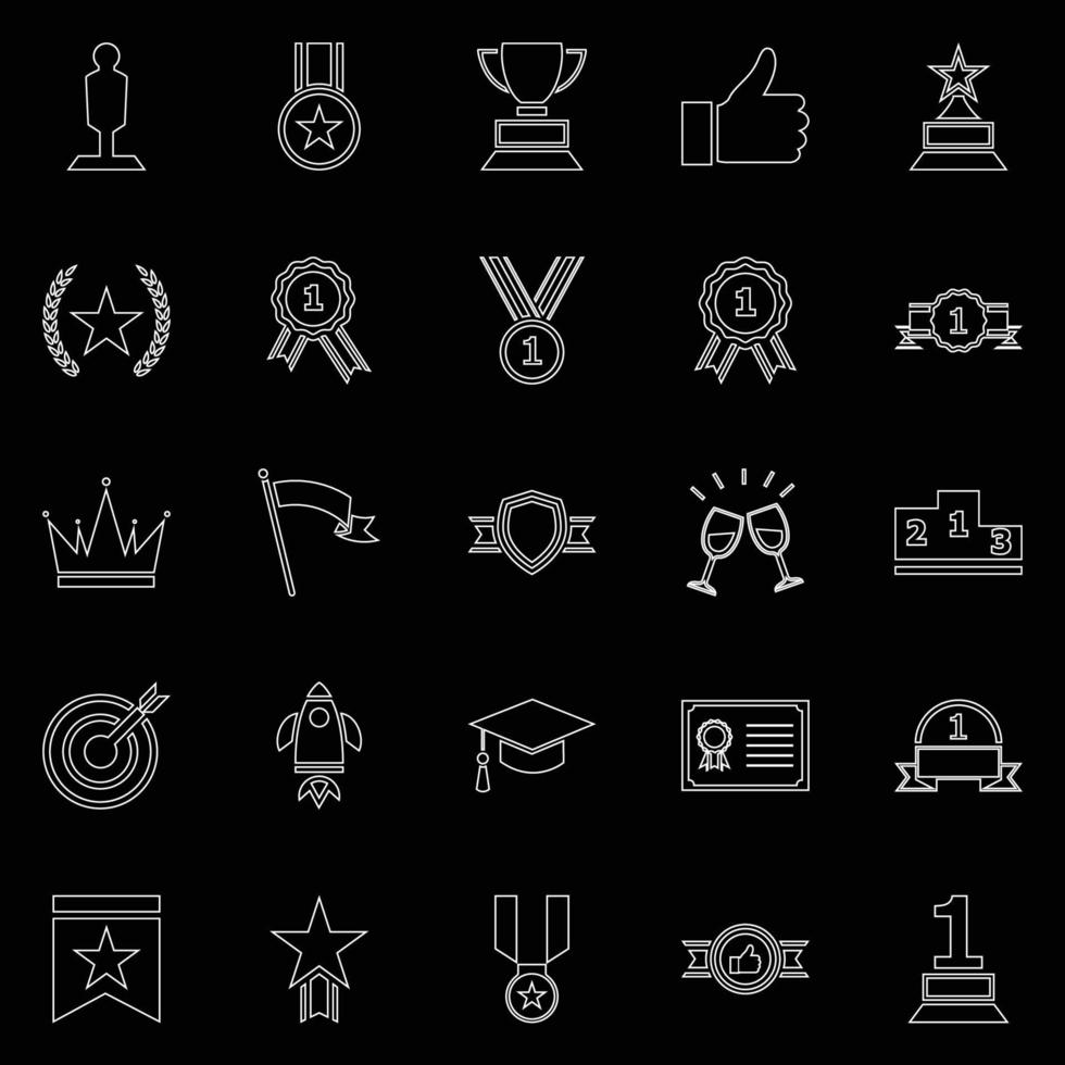 Success line icons on black background vector