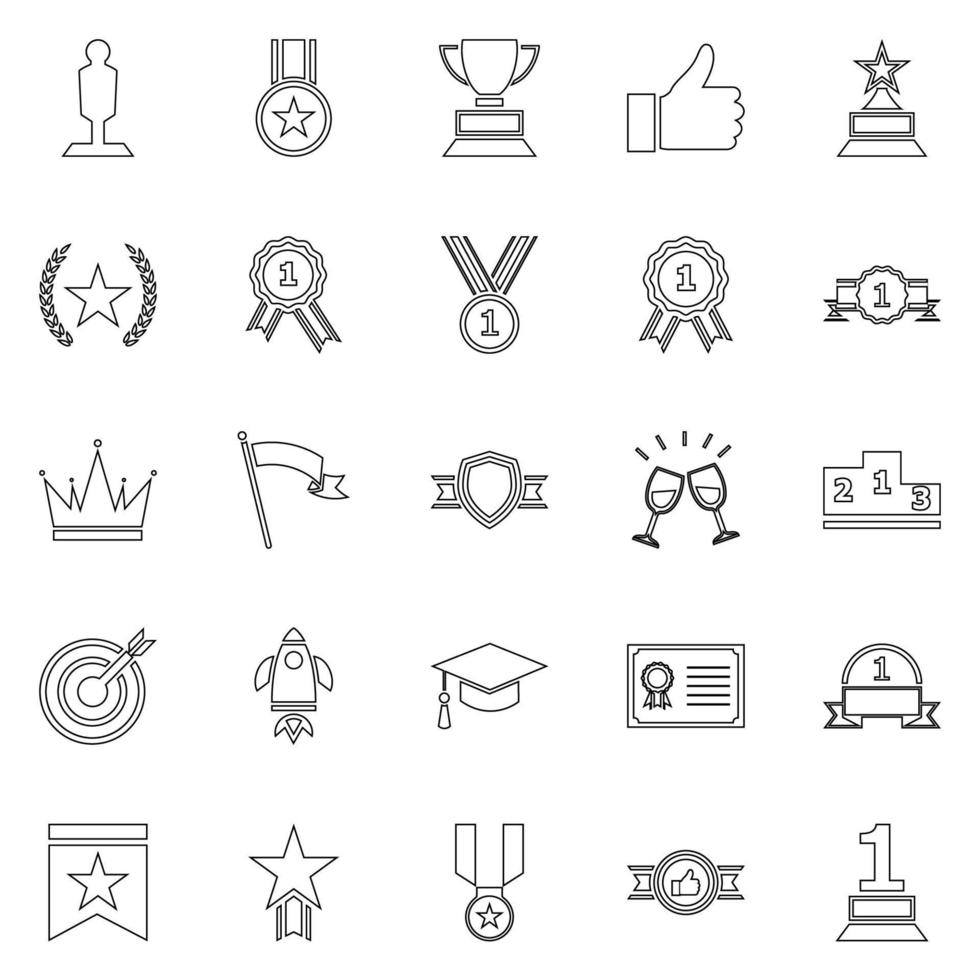 Success line icons on white background vector