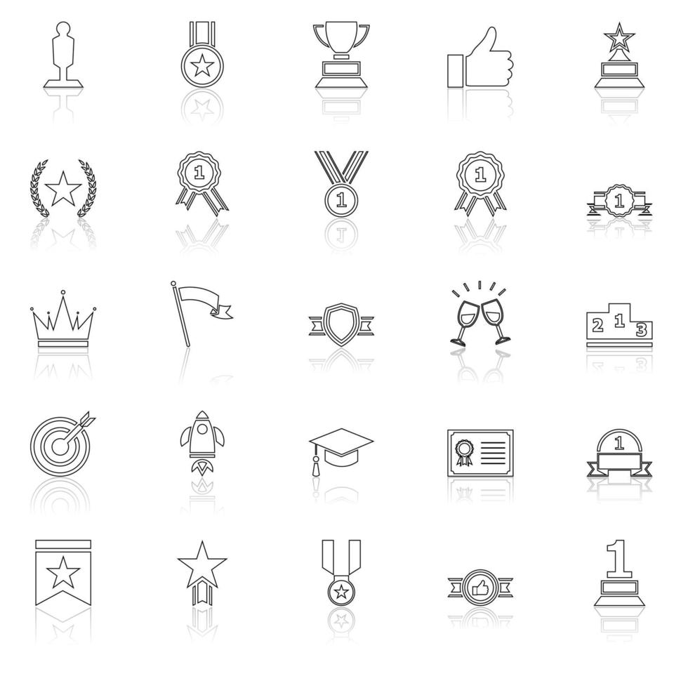 Success line icons with reflect on white background vector