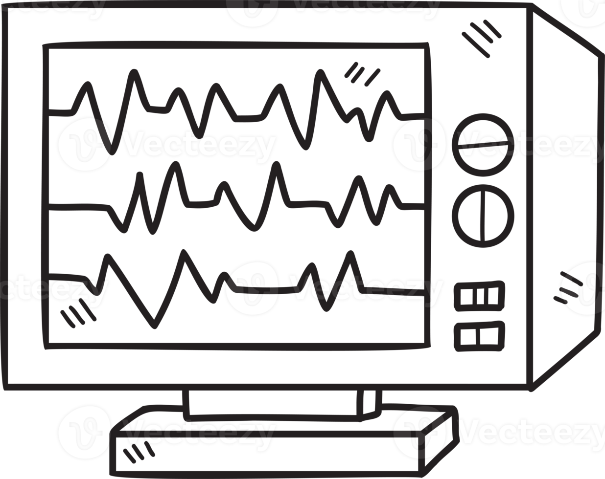 Hand Drawn Computer Monitor and Pulse illustration png