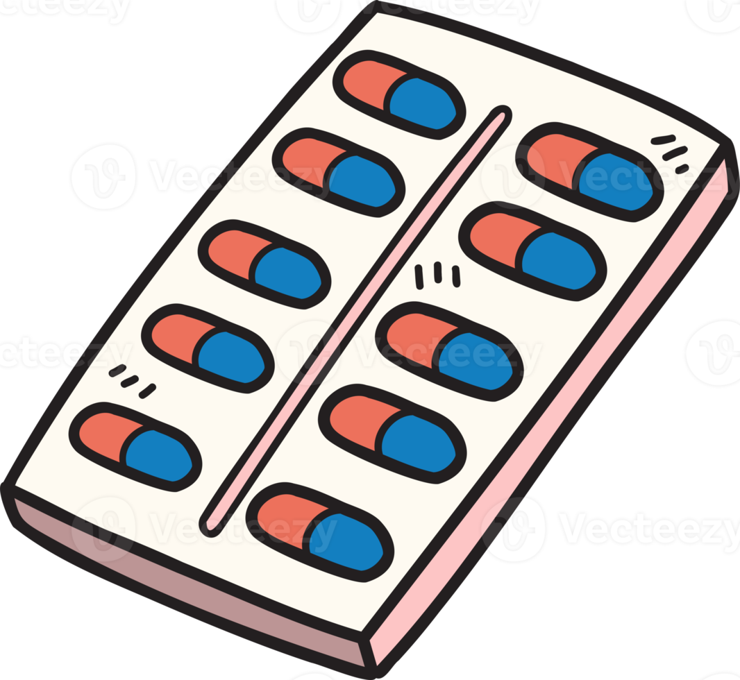 Hand Drawn Pills on the pill box illustration 15280576 PNG