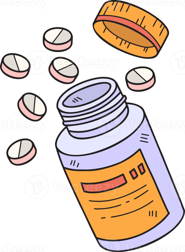 Hand Drawn pills and medicine bottles illustration png