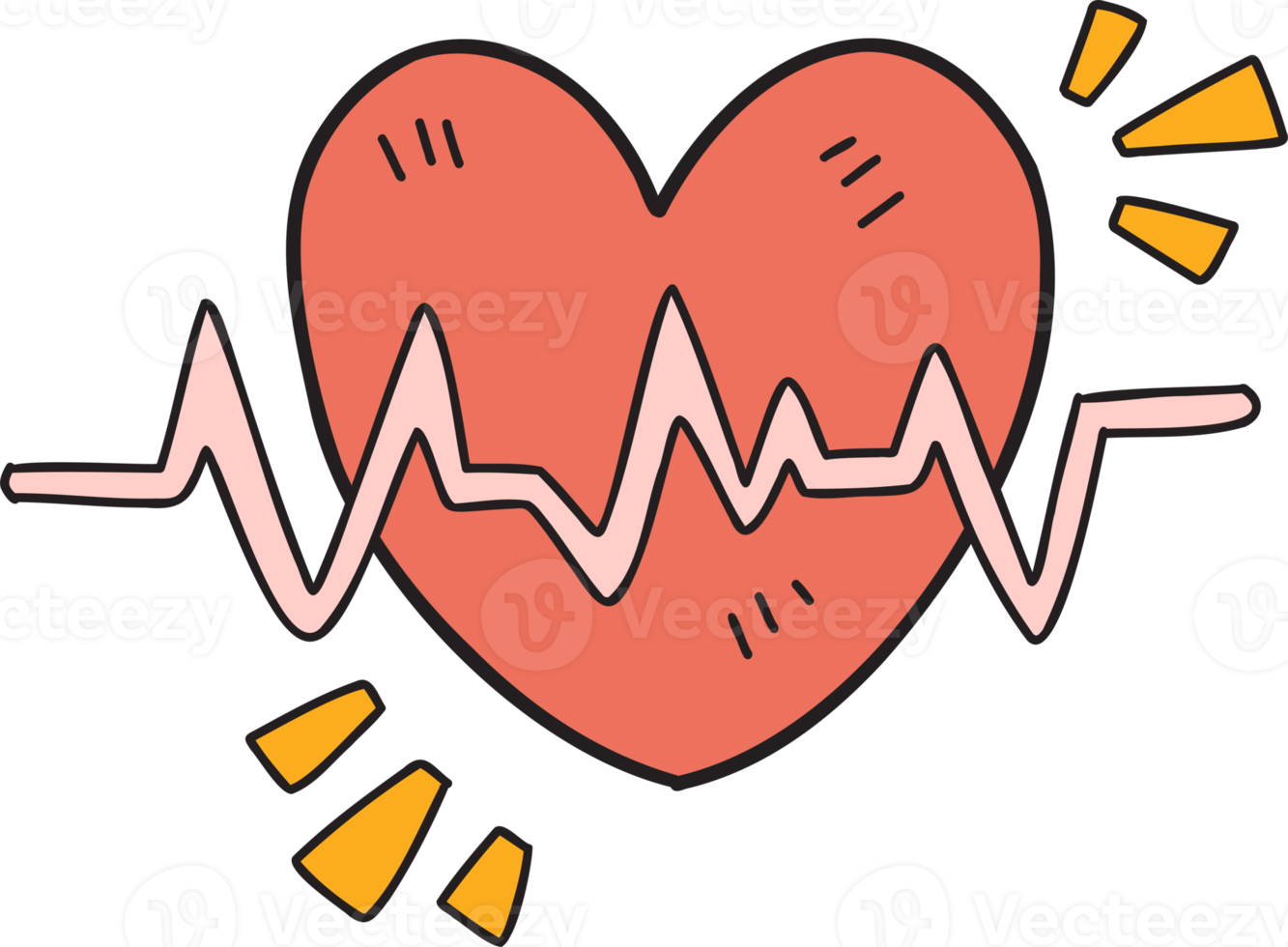 Hand Drawn heart and pulse illustration png