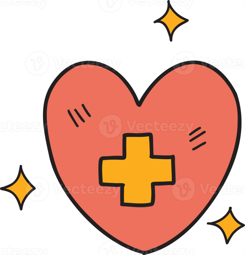 Hand Drawn heart and plus sign illustration png