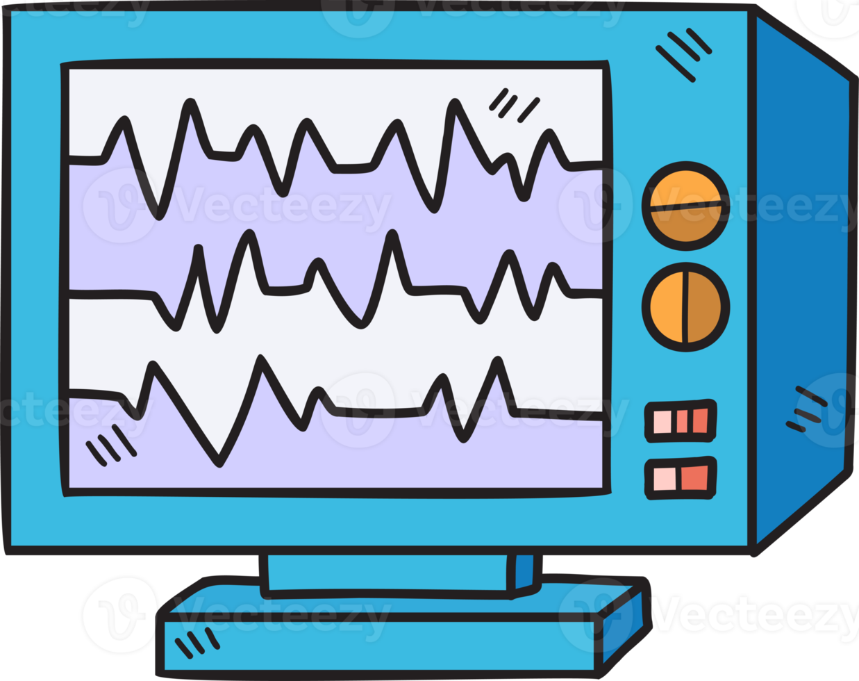 Hand Drawn Computer Monitor and Pulse illustration png