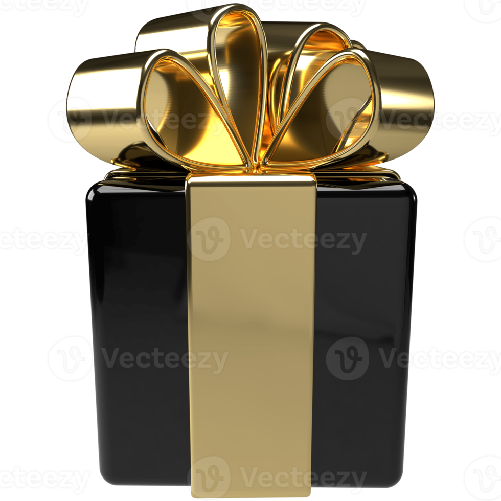 3d Gift Box Gold Black. Christmas Holiday Gift Wrap. png