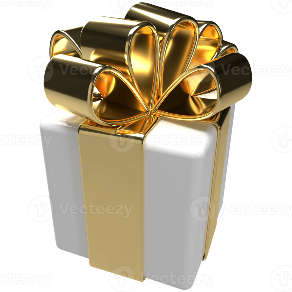 3d geschenk doos goud wit. Kerstmis vakantie geschenk wrap. png