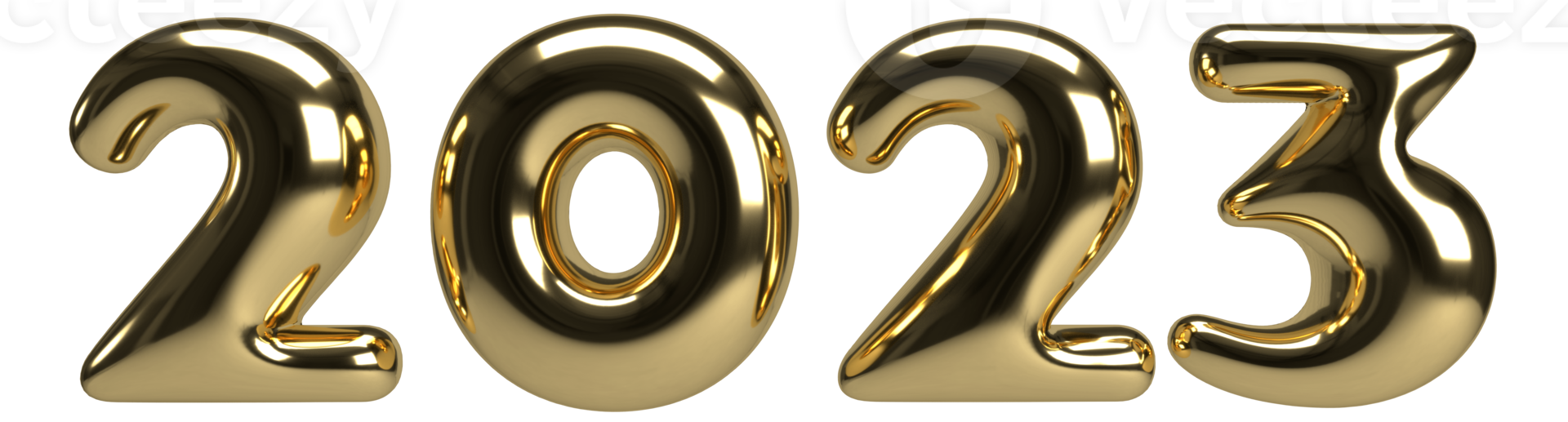 Gold numbers 2023 in elegant style with reflection. Realistic 3d sign. New Year event symbol. 3d render png