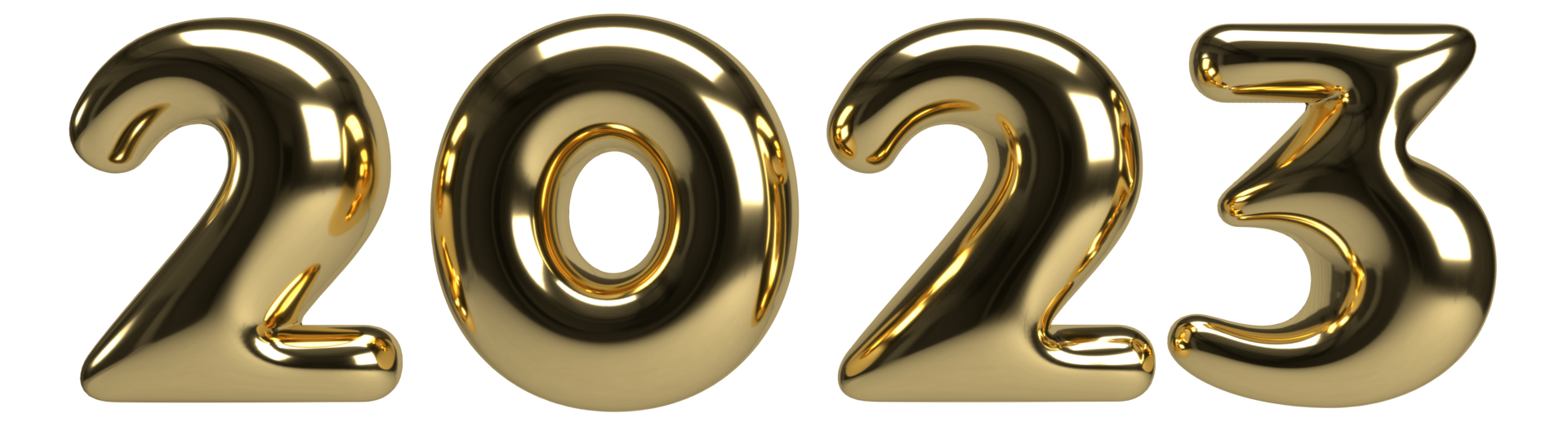 Gold numbers 2023 in elegant style with reflection. Realistic 3d sign. New Year event symbol. 3d