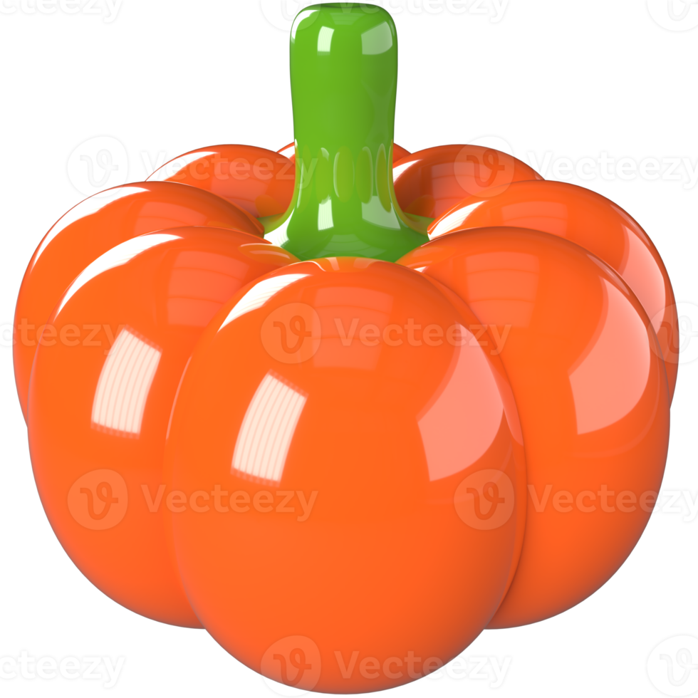 3D orange-grünes Kürbis-Symbol. Halloween- und Thanksgiving-Ereignis glänzender Kürbis. png