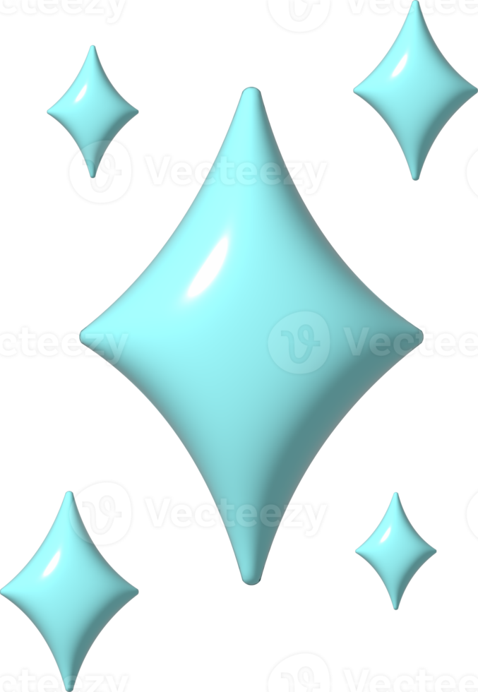 3D blue star sparkle icon. Holiday element sparkles symbols. Magic shiny flash, bright firework. Realistic glossy plastic 3d render design illustration for social media or decoration. png