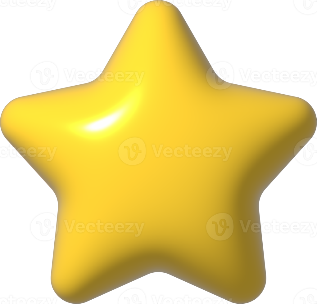 3D yellow star sparkle icon. Holiday element sparkles symbols. Magic shiny flash, bright firework. Realistic glossy plastic 3d render design illustration for social media or decoration. png