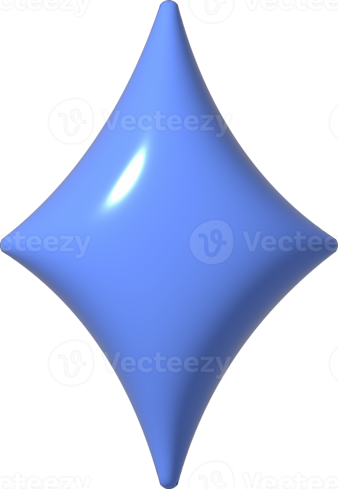 3D blue star sparkle icon. Holiday element sparkles symbols. Magic shiny flash, bright firework. Realistic glossy plastic 3d render design illustration for social media or decoration. png