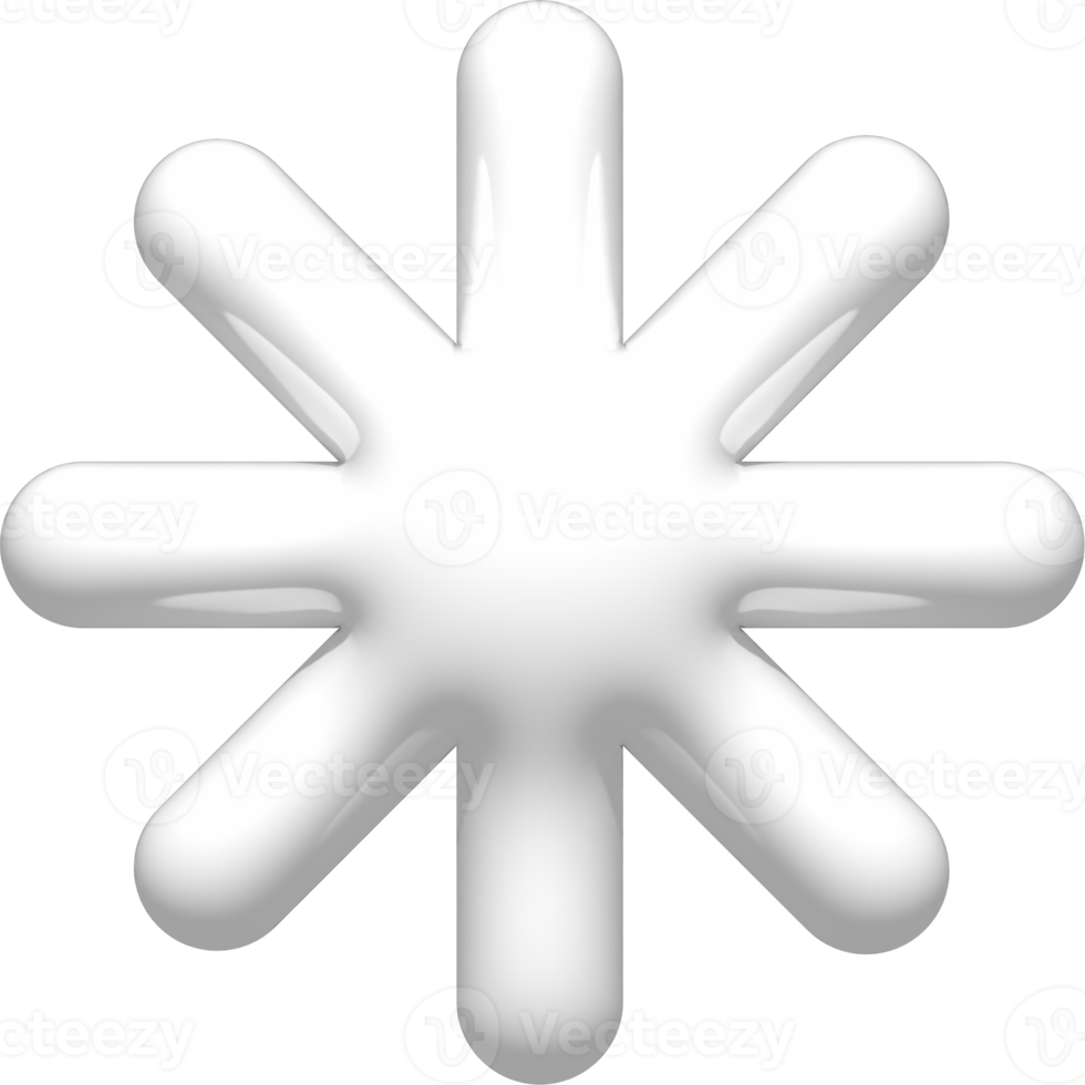 3D white snowflakes icon. 3d snow weather element isolated on white background. Realistic glossy plastic 3d render design illustration for forecast, social media or Christmas decoration. png