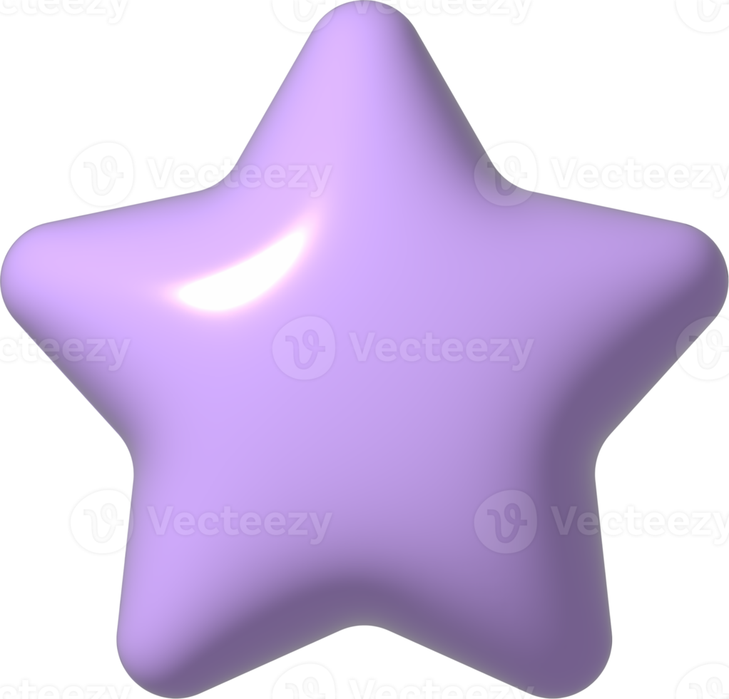 icône d'étincelle d'étoile violette 3d. l'élément de vacances scintille de symboles. flash brillant magique, feu d'artifice lumineux. illustration de conception de rendu 3d en plastique brillant réaliste pour les médias sociaux ou la décoration. png