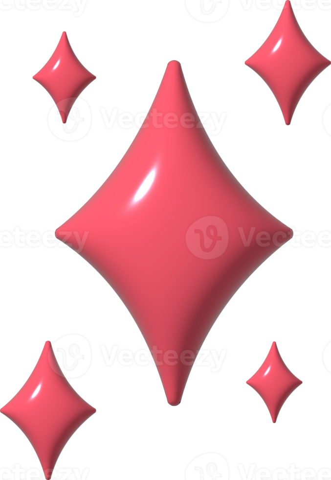 3d roze rood ster fonkeling icoon. vakantie element sparkles symbolen. magie glimmend flash, helder vuurwerk. realistisch glanzend plastic 3d geven ontwerp illustratie voor sociaal media of decoratie. png