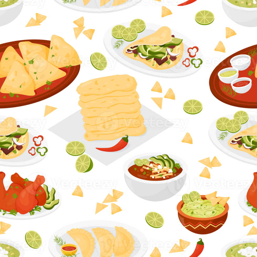 Seamless pattern with Mexican food png