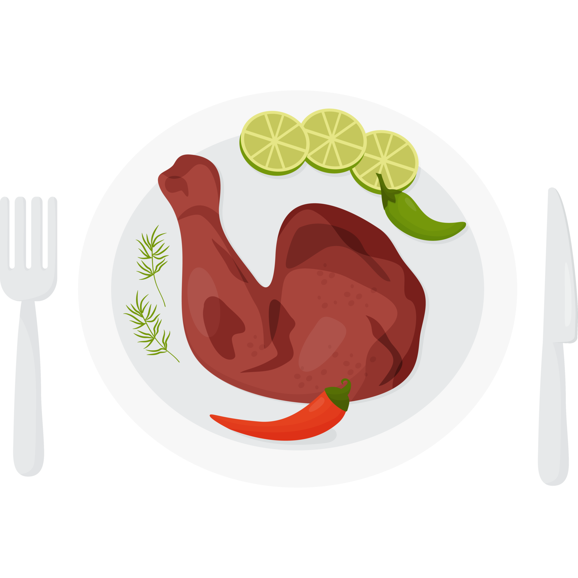 Mexican food Grilled Chicken on plate with fork and knife 15280821 PNG
