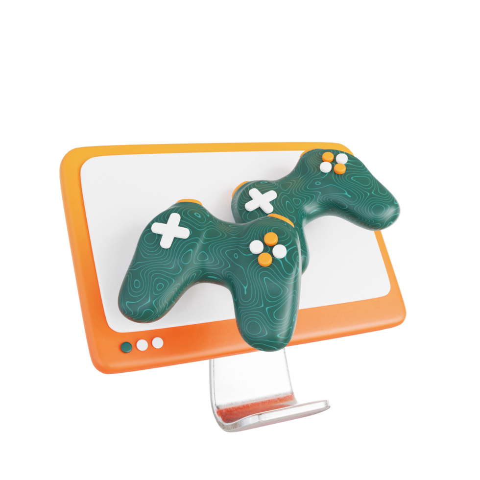 3d floating element game controller with computer monitor png