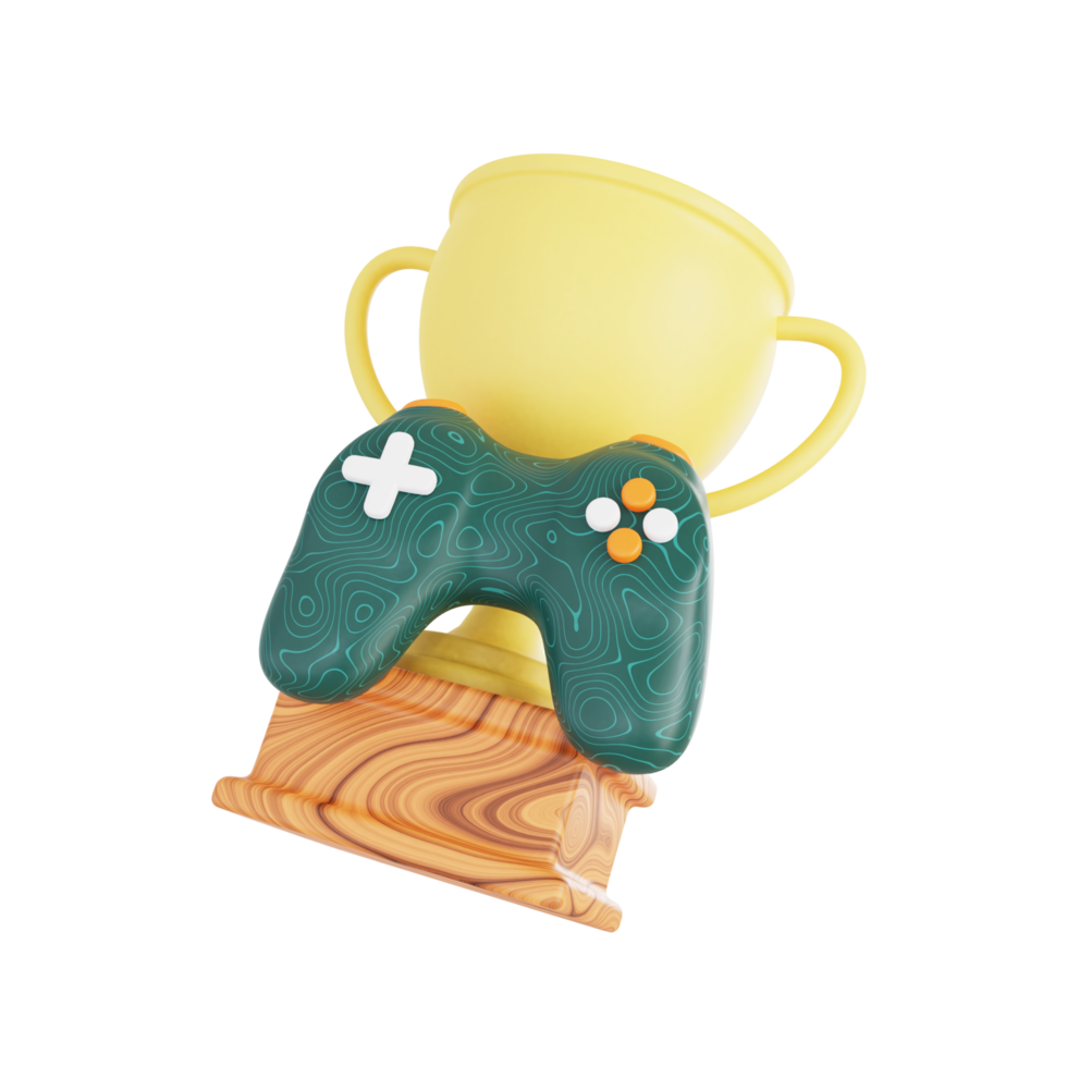 3d floating element game controller with champion cup png