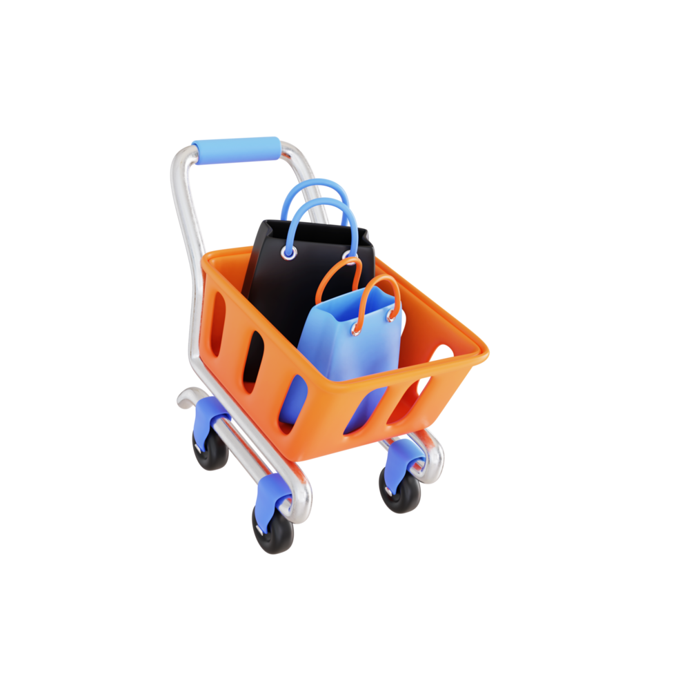 3d Shopping basket with shopping bags png