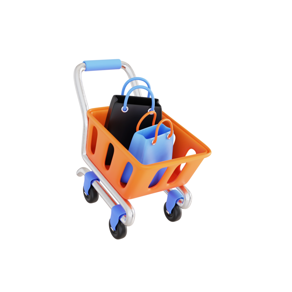 3d Shopping basket with shopping bags png