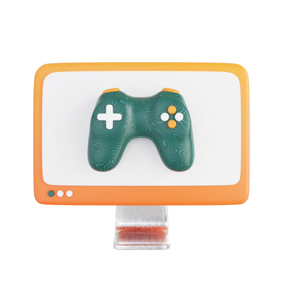 Controlador de jogo de elemento flutuante 3d com monitor de computador png