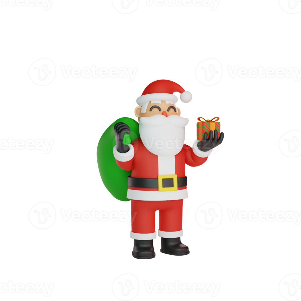 3d rendering of santa carrying sack of gifts and small presents png