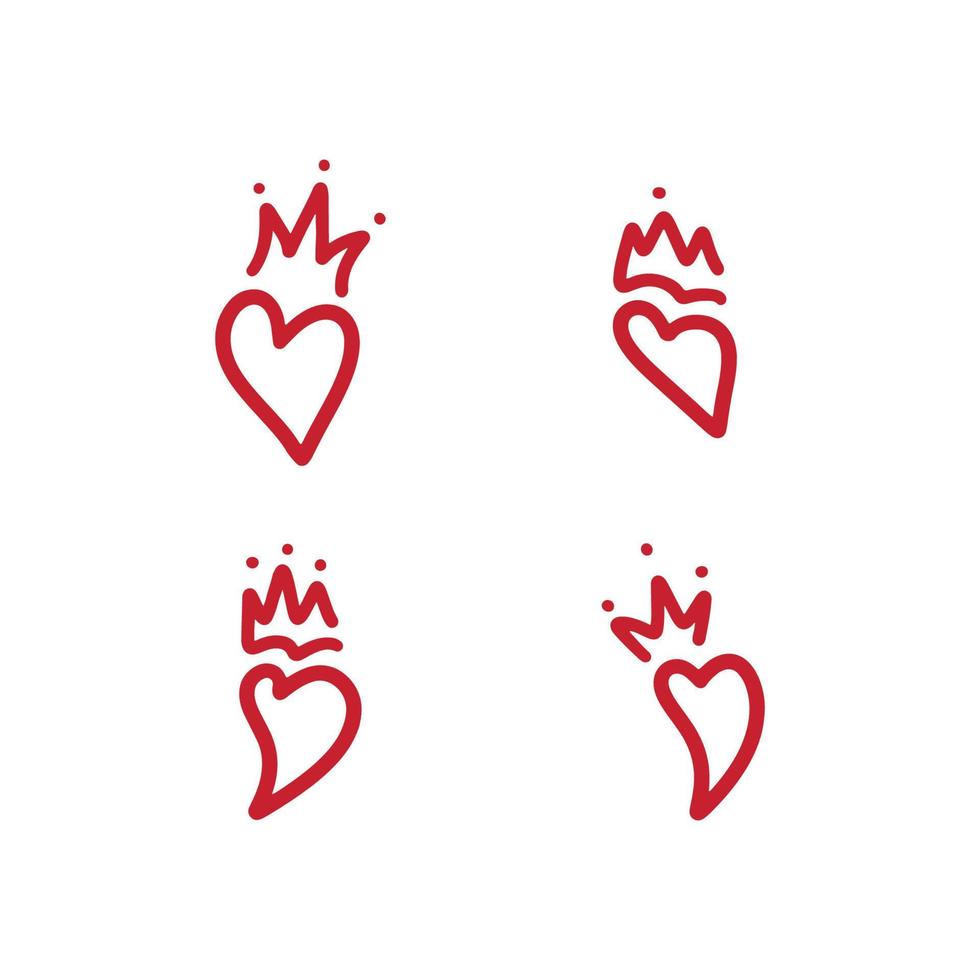 vector de forma de corazón y corona. ilustración de amor diseño dibujado a mano
