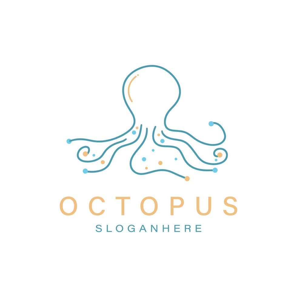 Octopus Cuttlefish Squid Tentacles Logo Design Template Monoline Style vector