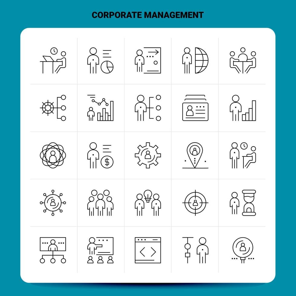 OutLine 25 Corporate Management Icon set. Vector Line Style Design Black Icons Set. Linear pictogram pack. Web and Mobile Business ideas design Vector Illustration.
