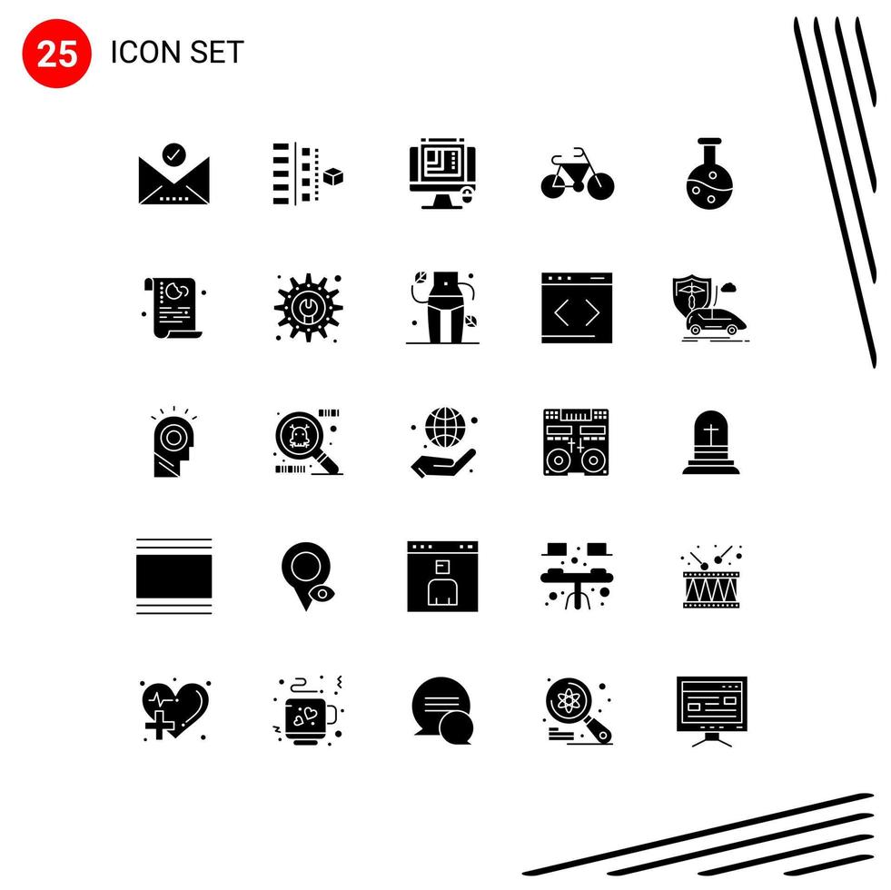 Modern Set of 25 Solid Glyphs and symbols such as experiment transport product sport web layout Editable Vector Design Elements