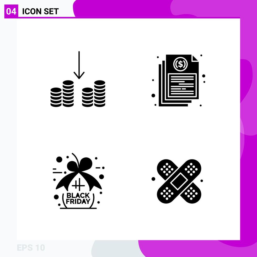 Solid Icon set Pack of 4 Glyph Icons isolated on White Background for Web Print and Mobile Creative Black Icon vector background