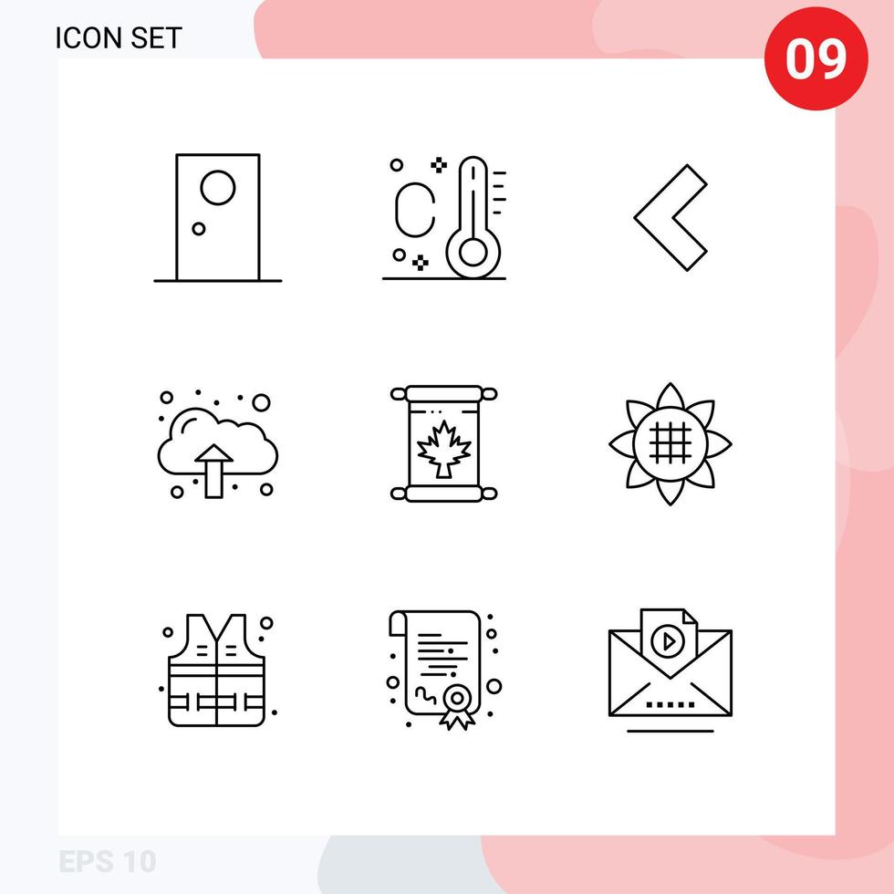 Set of 9 Vector Outlines on Grid for flora canada back autumn upload Editable Vector Design Elements