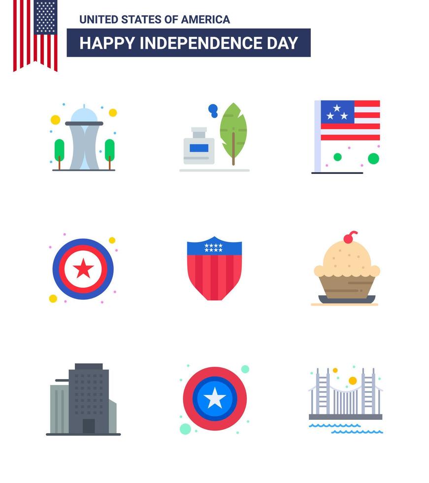 feliz día de la independencia 9 flats icon pack para web y seguridad de impresión american day sign policía editable usa day vector elementos de diseño