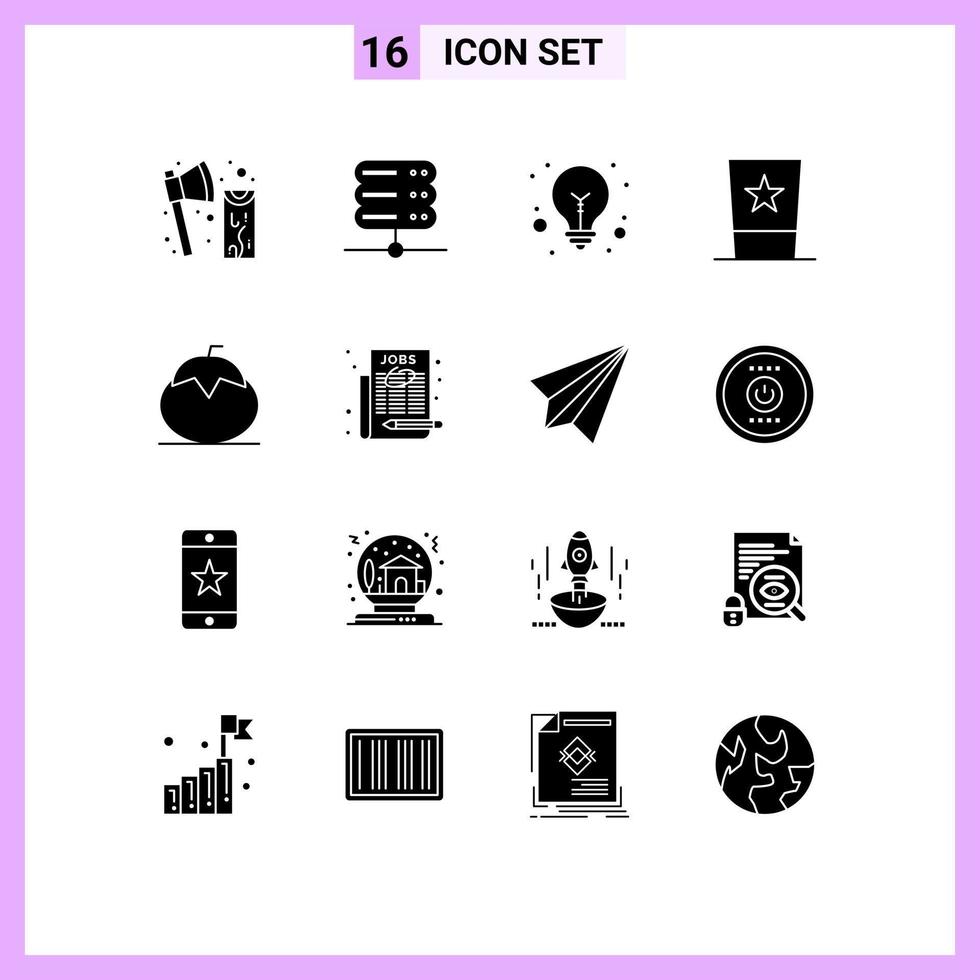 Mobile Interface Solid Glyph Set of 16 Pictograms of fruit top hat idea top fashion Editable Vector Design Elements