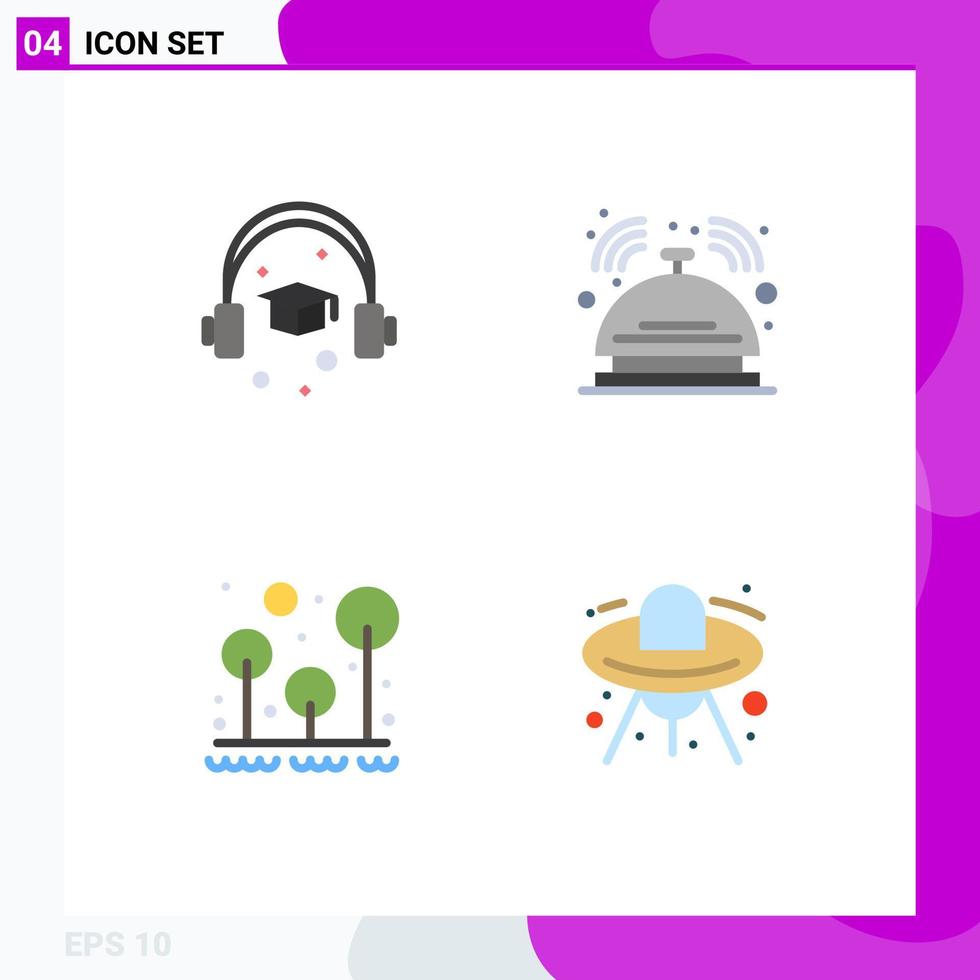 4 Flat Icon concept for Websites Mobile and Apps cap forest bell room survival Editable Vector Design Elements